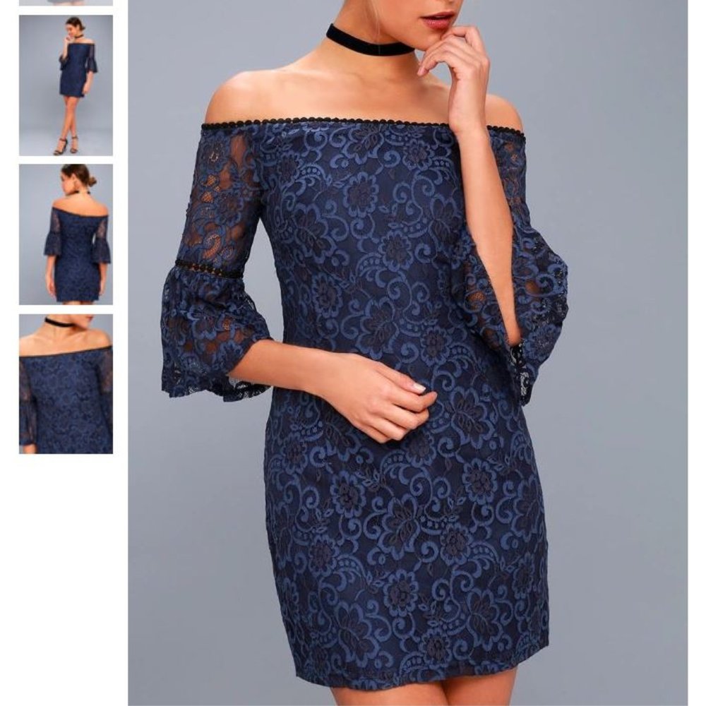 BB DAKOTA Off-Shoulder Navy Dress